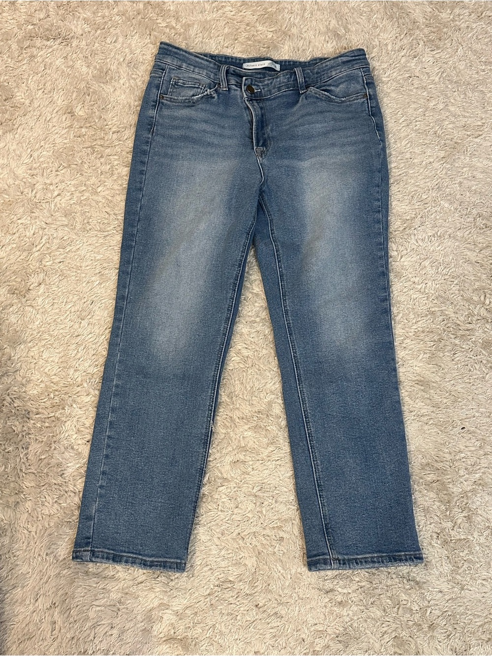 Altar'd State Asymmetrical Waist Straight-Leg Midwash Blue Jeans